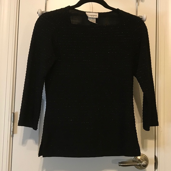 Elegant Wrapper sparkly striped black on black long sleeve top (M) - Picture 4 of 14